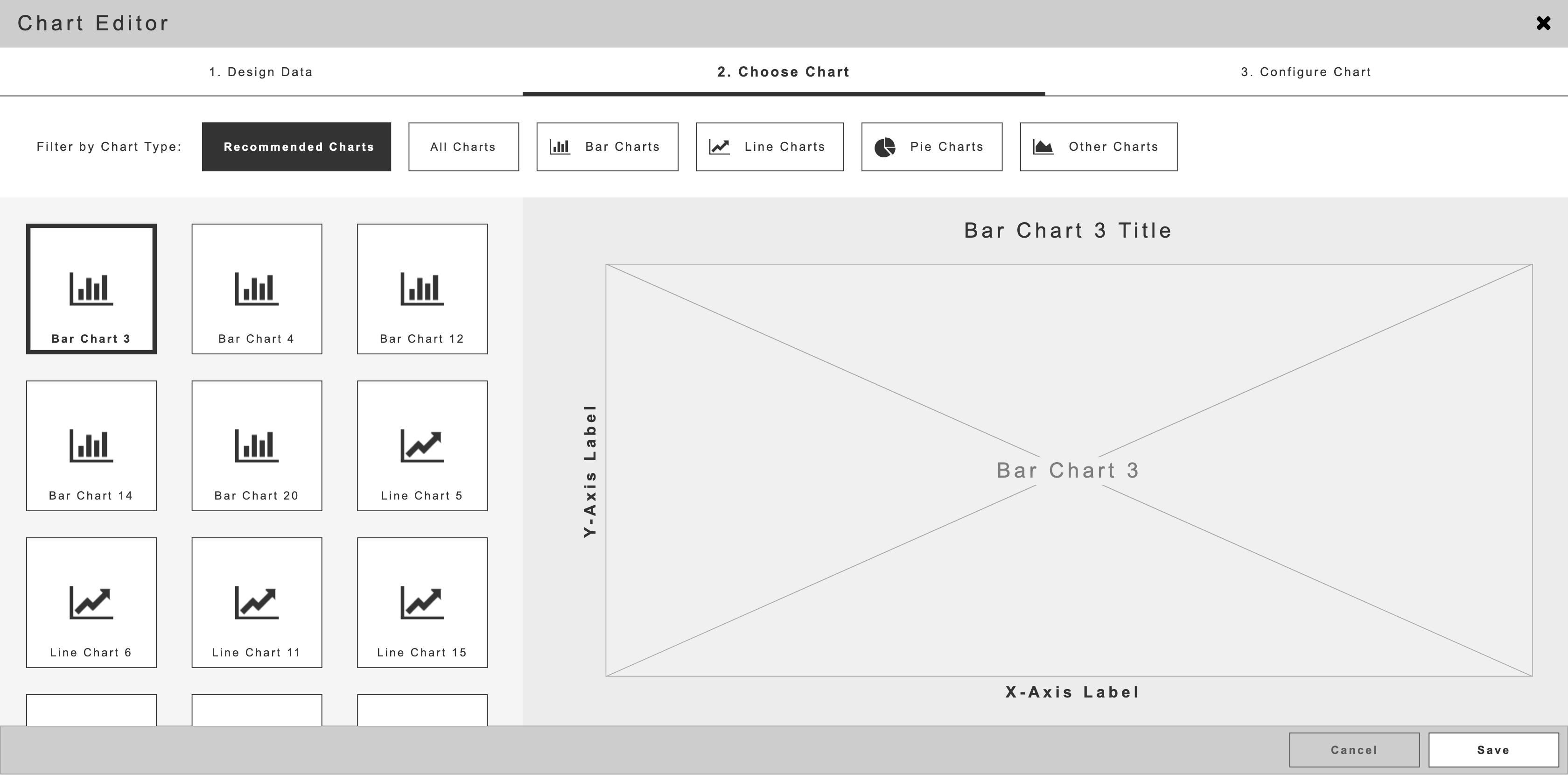 CDC visualization editor Choose Chart wireframe